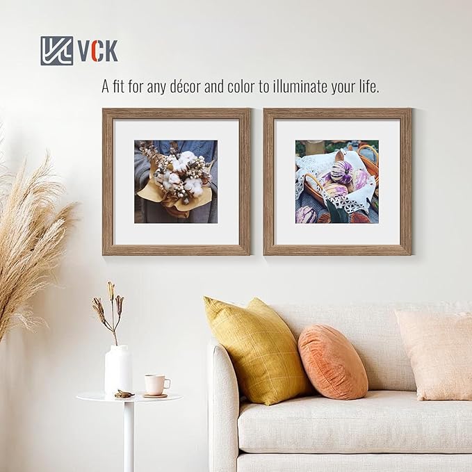 VCK 12x12 Picture Frame 5 Pack - Walnut, High-End Wood Poster Frames with Tempered Glass, Display 8x8 Photo with Mat or 12x12 without Mat, Art Gallery-Quality, Wall Hanging, Walnut