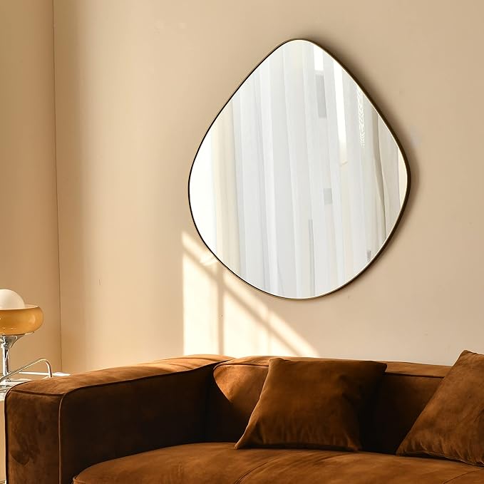 Asymmetrical Wall Mirror Matel Brass Framed Wall Mirror for Living Room Bedroom Bathroom Entryway Wall Decor 32" L x 32" W ELE-002G