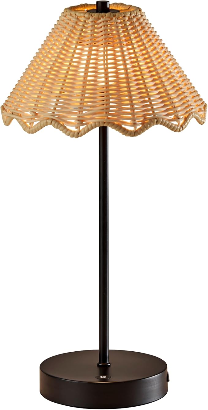 Adesso Cordless Table Lamp with 3-Level Touch Dimmer & Built-in Rechargeable Battery – 15" Tall Touch Lamp, Black Finish