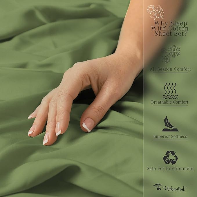 URBANHUT 700 Thread Count Egyptian Cotton Twin Sheets, 4Pc Sheet Set Soft Luxury Bed Sheets for Twin Size Bed, Sateen Weave Hotel Sheets, 14'' Elasticized Deep Pocket - Sage