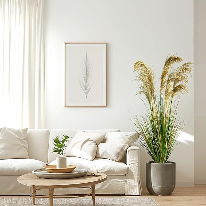 Alonfala - 57" (2-Pack) Artificial Pampas Grass in Stylish Planters: Elevate Every Corner with Tranquil Ambiance. Perfect for Indoor Decor, Housewarming, and New Home Celebration.