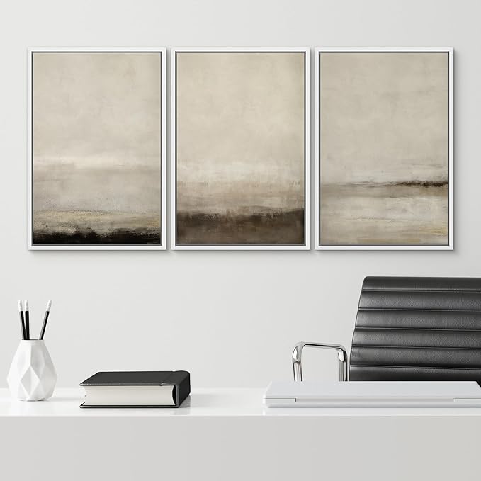 SIGNWIN Framed Canvas Print Wall Art Set Misty Horizons Tranquil Scenery in Monochrome Abstract Modern Art Bohemian Decorative for Living Room, Bedroom, Office - 24"x36"x3 White