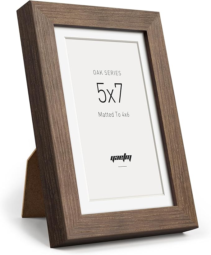 Yaetm 5x7 Picture Frame with Mat for 4x6 – Brown Walnut, Rustic Solid Wood Frame 5 x 7 with Tempered Glass for Art Print & Picture, Display on Tabletop & Wall (3 Pack, Walnut)