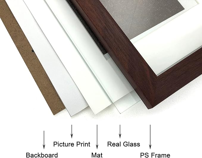 11x14 Picture Frame Set of 3 with Real Glass for Pictures 8x10 with Mat or 11x14 Without Mat, Wall Gallery or Tabletop display Photo Frames in Walnut