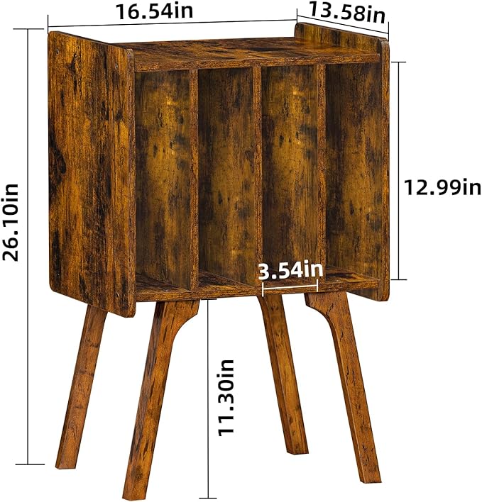 LELELINKY Record Player Stand,Vinyl Record Storage Table with 4 Cabinet Up to 100 Albums,Rustic Brown Mid-Century Turntable Stand with Wood Legs,Vinyl Holder Display Shelf for Bedroom Living Room