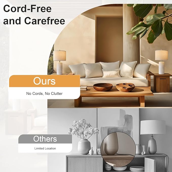 PoKat 23'' Ceramic Cordless Table Lamps, Remote Control Battery Operated Rechargeable Lamps Decor, Stepless Dimming Bedside Lamps, Modern Lamps for Living Bedroom Nightstands Garden Dinning Kitchen