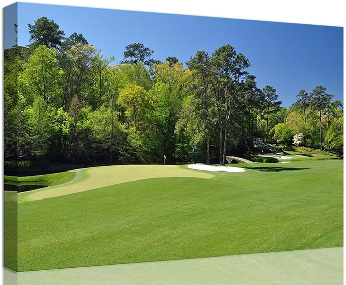 Augusta National Golf Club 11th Hole Wall Art - Augusta Golf Course Wall Art for Living Room Bedroom Bathroom - Augusta Golf Course Picture Poster Canvas Prints Framed Ready to Hang(12''H x 16''W)