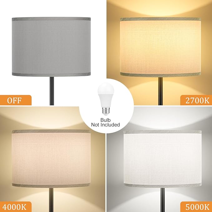 Ambimall 60'' Modern Floor Lamp with Shade, Tall Lamps for Living Room, Bedroom, Office, Dining Room, Grey Shade with Black Pole(Without Bulb)