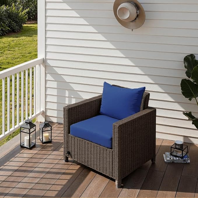 Outdoor Seat Cushion Set 22 x 24 x 4 Inch, Waterproof & Fade Resistant Patio Furniture Cushions with Removable Cover and Ties, Thick Deep Seating Pads for Outside Chair Sofa Couch, Blue