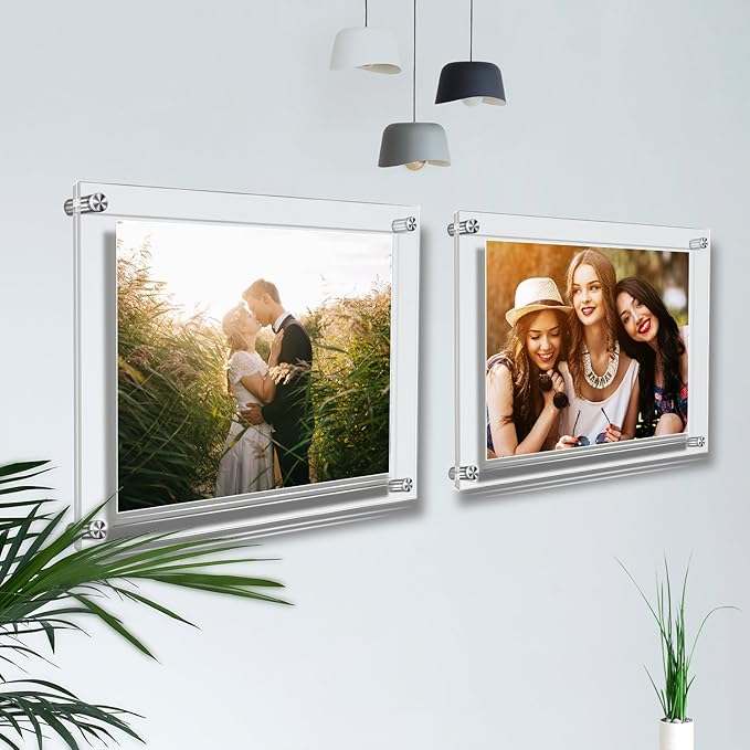 AMEITECH Acrylic Floating Picture Frame, 11x14 Double Panel Clear Wall Mount Document Certificate Frames (Inner Max Size is 9 x12.5 inch)