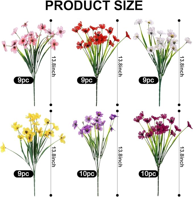 Zeyune 56 Bundles Artificial Flowers Fake UV Resistant for Outdoor Plastic Greenery Shrubs Plants No Fade Faux Flower for Garden Porch Patio Window Wedding Party Decor(6 Mixed Colors,Bright)
