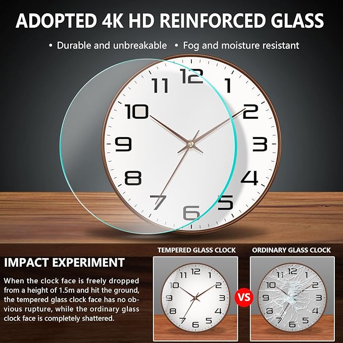 Woodgrain Wall Clock, Silent Non-Ticking Battery Operated Clock 10 Inch, Large Easy-to-Read Number Digital Wall Clocks, Modern Analog Clocks for Living Room Bedroom Kitchen Office Gym, Brown