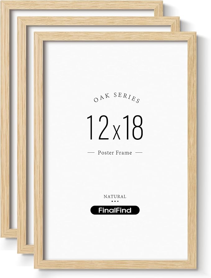 12x18 Frame Set of 3, Natural Solid Oak Wood 12x18 Poster Frame, Lightweight for Wall Mounting(3 Pack, Oak)