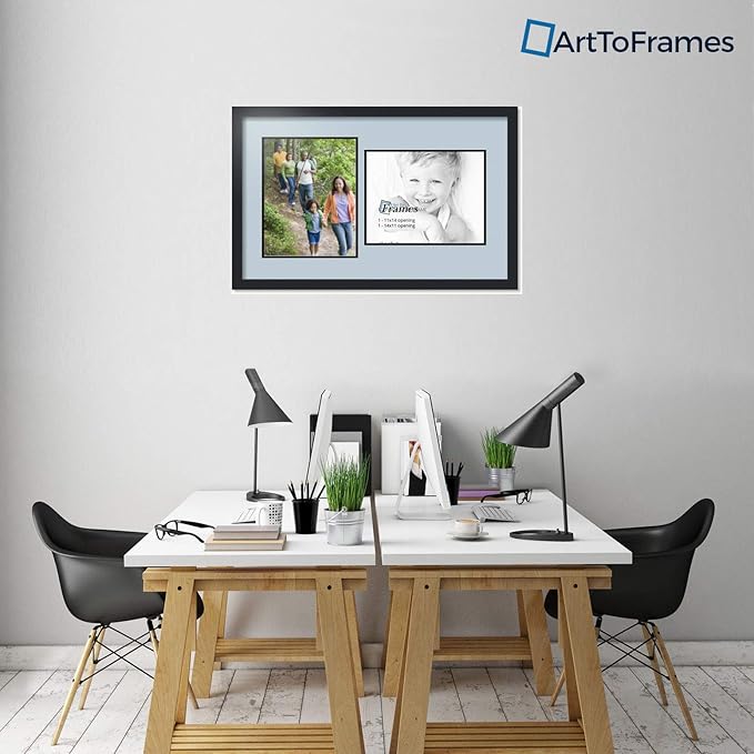ArtToFrames Double-Multimat-778-860/89-FRBW26079 Collage Photo Frame Double Mat with 2-11x14 Openings and Satin Black Frame