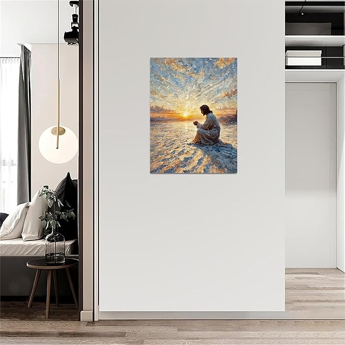 Christian Wall Art Print, Religious Scripture Biblical Decor, Faith-Based Inspirational Landscape with Cross, Digital Printed Canvas Poster for Church, Home Chapel, Prayer Room Decor