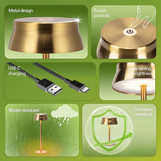 Philips Cordless Table Lamp, Portable Outdoor LED Desk Light,Rechargeable Battery Operated, 2 Adjustable Height, Touch Control & 3 Color Stepless Dimming, Waterproof Lamps for Restaurant/Bedroom