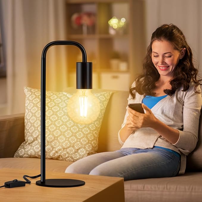Industrial Table Lamp for Bedroom, Bed Side Table Lamps for Nightstand with Wire Switch, E26 Socket Base, Modern Nightstand Lamp for Living Room, Reading, Office, Bulb Not Included