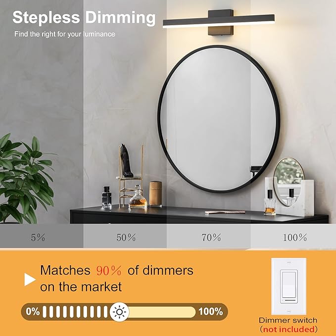 Black Bathroom Vanity Light 23.6 inch, 14W Dimmable 5CCT LED Modern Bathroom Light Fixture Over Mirror - ETL Certificated