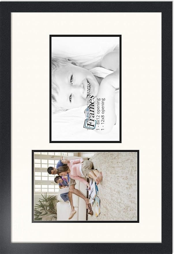 ArtToFrames Collage Photo Frame Double Mat with 2 - 8x12 Openings and Satin Black Frame
