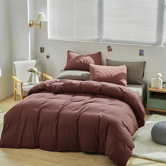 Pureant Brick Red Comforter Sets California King Women Girls Dark Rust Red Bedding Comforters Cotton Modern Solid Blackish Red Warm Quilts Cal King Adults Teens Pure Dark Red Blankets Durable