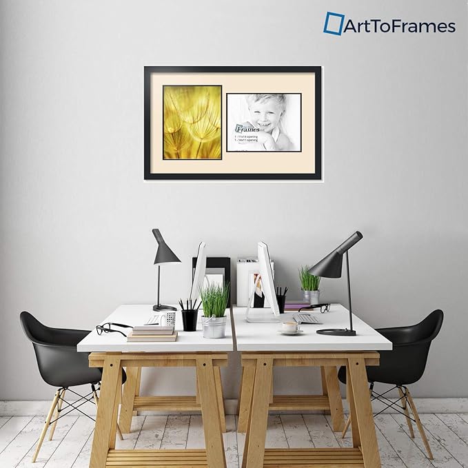 ArtToFrames Double-Multimat-778-825/89-FRBW26079 Collage Photo Frame Double Mat with 2-11x14 Openings and Satin Black Frame