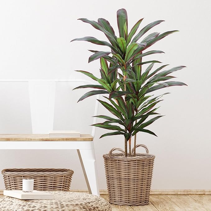 Dracaena Artificial Plant 4ft Red Yucca Silk Tree Faux Plants Indoor Tall Fake House Floor Plants Realistic Artificial Trees for Home Office Decor Indoor Outdoor Housewarming Gift