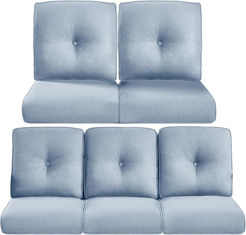 22x25/22x24 Outdoor Cushions for Patio 5 Piece Set - Set of 5 Water-Resistant Replacement Cushion for Wicker Dining Rocking Swivel Chairs Loveseat Couch Sectional Sofa - Baby Blue/Button
