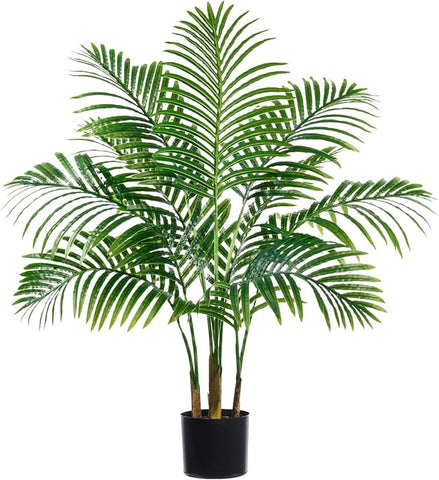 Artificial Fake Palm Tree 3FT Tropical Faux Palm Trees in Pot with 9 Trunks and Real Bark Design Areca Floor Plant Faux Palm Plant for Indoor Outdoor Home Decor