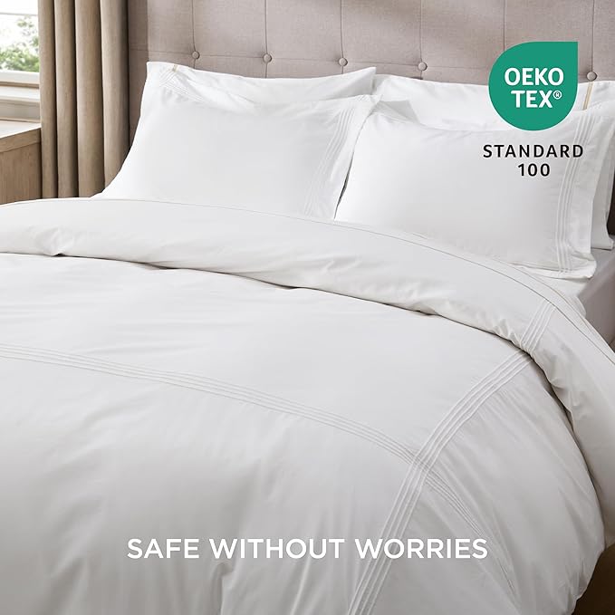 Bedsure Luxury Hotel Duvet Cover Queen Size, 100% White Cotton Rope Weave Bedding Set, Includes 1 Duvet Cover 90x90 Inches with Hidden Zipper & 2 Pillow Shams, Comforter Sold Separately
