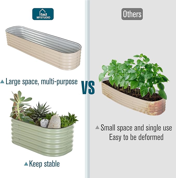 MFSTUDIO Galvanized Raised Garden Bed Kit Outdoor Planter Raised Beds Oval 17" Tall Metal Planter Box for Vegetables Flower Herbs, 3.5x2x1.4FT