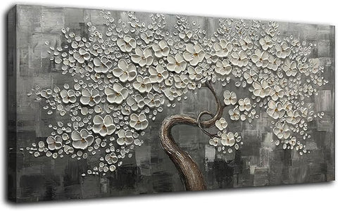 SDYA White Flower Wall Decor Living Room Decor Bedroom Decor Aesthetic Hand-Painted Flower Artwork for Bathroom Office Wall Decoration 24" x 48"
