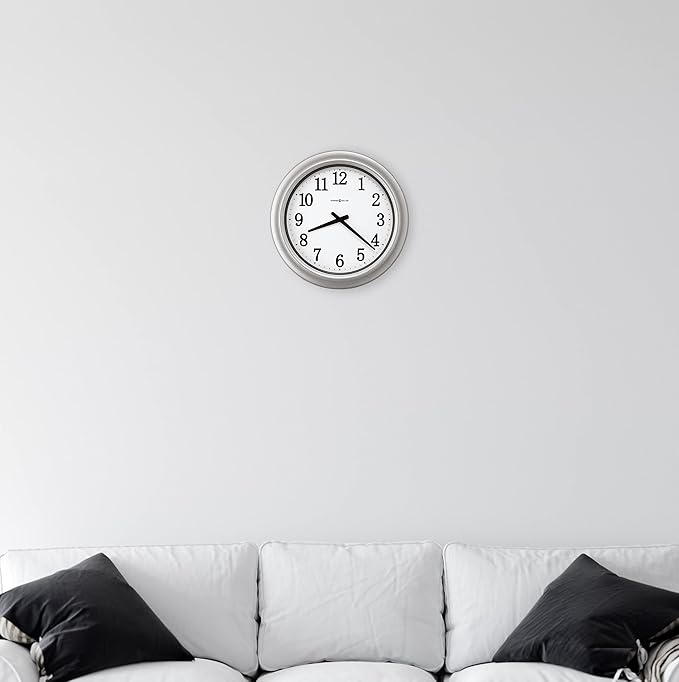 Howard Miller Stratton Metal Wall Clock – Indoor Outdoor Decorative Quartz Battery Operated Clock with Glass Cover Modern Design Galvanized Steel & Black Numerals for Elegant Office & Home Decor
