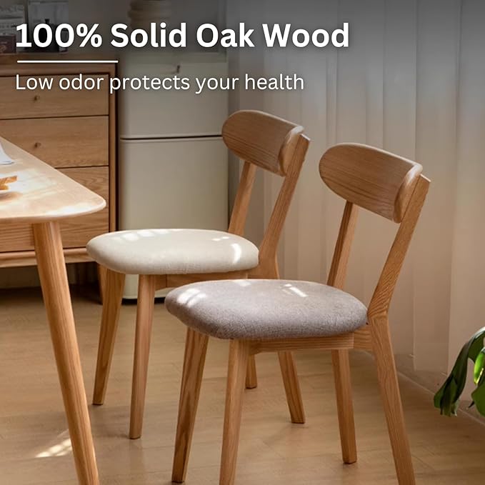 100% Solid Oak Wood Dining Room Chairs - Practical Kitchen Chairs - Wood Chair for Dining Room, Kitchen (4, Walnut with Grey Cushion)