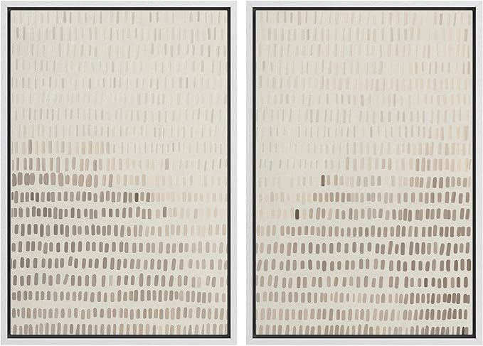 MUDECOR Framed Canvas Print Wall Art Neutral Abstract Dot Illustrations Modern Art Decorative Bohemian Colorful Chic for Living Room, Bedroom, Office - 16"x24"x2 White