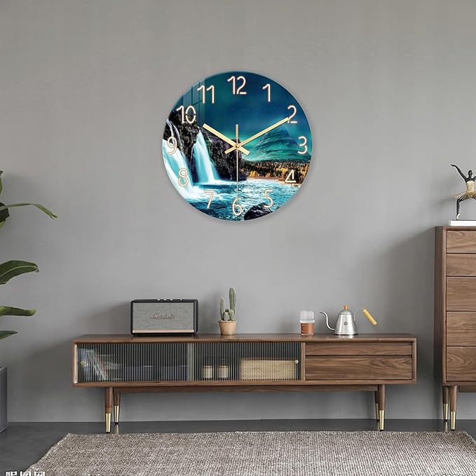 XNM 20 Inch Teal Big Clock for Wall Living Room Decor Battery Powered Waterfall Wall Clock Modern Round Silent Clock for Wall
