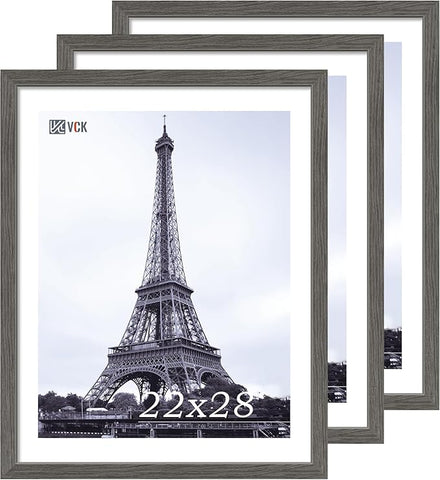 VCK 22x28 Frame Set of 3, Gray Solid Wood Poster Picture Frame, Exclusive Wood Grain, Wall Gallery Frame