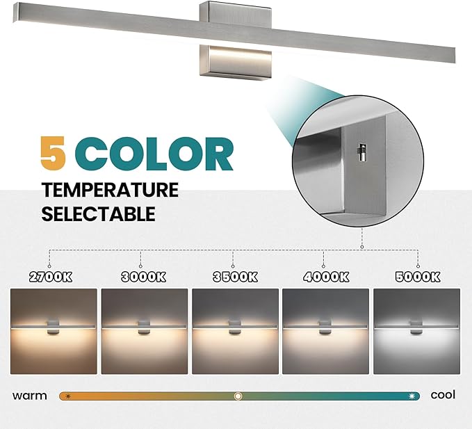 KAISITE Modern Bathroom Vanity Light 32 Inch - Brushed Nickel Fixture Over Mirror, Dimmable 5CCT LED Bar Light for Restroom