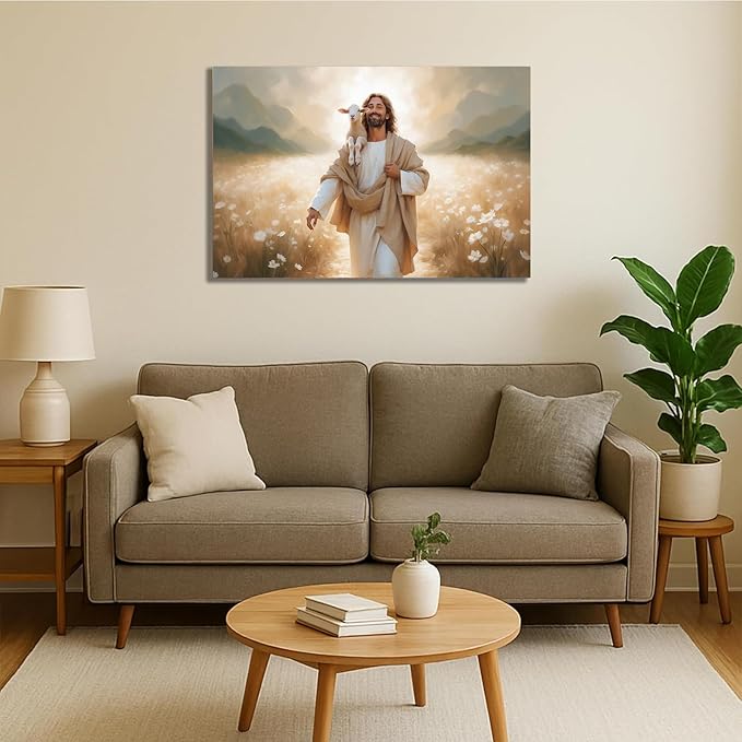 Christian Wall Art Print, Religious Scripture Biblical Decor, Faith-Based Inspirational Landscape with Cross, Digital Printed Canvas Poster for Church, Home Chapel, Prayer Room Decor