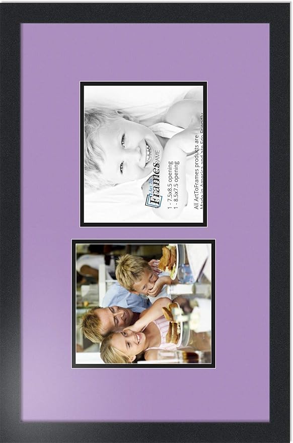 ArtToFrames Collage Photo Frame Double Mat with 2 - 7.5x8.5 Openings and Satin Black Frame