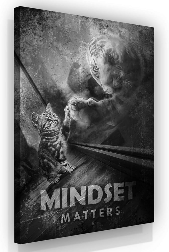 Motivational Wall Art Mindset Matters Canvas Print, Office Decor, Inspiring Framed Prints, Inspirational Entrepreneur Quotes for Wall Art Decoration, Tiger Sign (40" x 30")