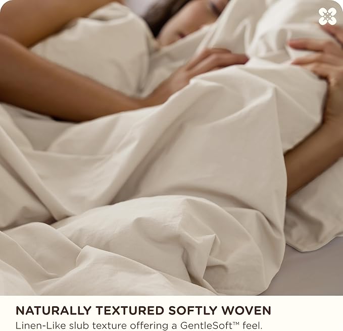 Bedsure Cotton Duvet Cover King - Luxury Slub Weave 100% Cotton Duvet Cover Set with a Linen Like Textured, Easy Change Durable Bedding Set 3 Pieces, Ivory, 104" x 90"