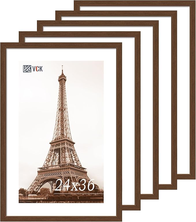 VCK 24x36 Poster Frame 5 Pack, Brown Wood Picture Frame, Exclusive Wood Grain, Wall Hanging
