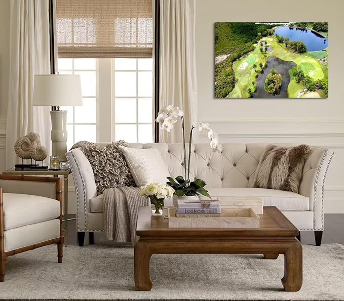 Golf Course Canvas Wall Art for Living Room Bedroom Bathroom Home Decorations Golf Course and Lake Picture Poster Prints Artwork Framed Ready to Hang(24''H x 36''W)