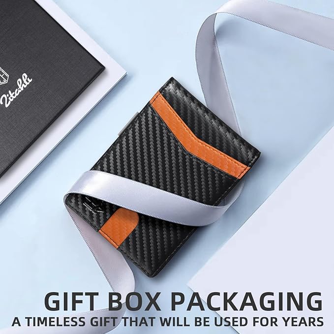 Zitahli Slim Wallet for Men Gifts 12 Card Slots ID Window With Money Clip Minimalist RFID Front Pocket Bifold Leather Small Thin Gift Box Dad Birthday Christmas Regalos Hombres