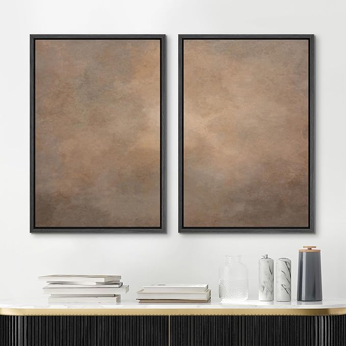 MUDECOR Framed Canvas Print Wall Art Set Rustic Neutral Minimalist Earth Tone Illustrations Modern Art Decorative Bohemian Calm/Zen for Living Room, Bedroom, Office - 24"x36"x2 Black