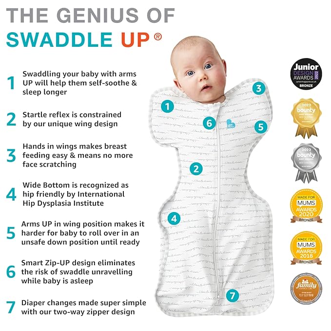 Love to Dream Swaddle UP, Baby Sleep Sack, Self-Soothing Swaddles for Newborns, Improves Sleep, Snug Fit Helps Calm Startle Reflex, New Born Essentials for Baby, Small 8-13lbs, Gray
