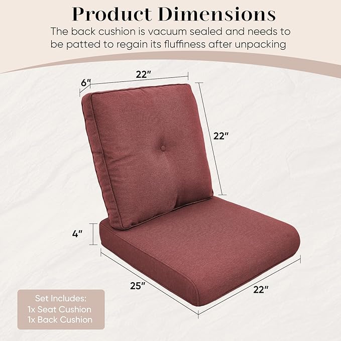 Outdoor Chair Cushions-Patio Chair Cushions Set with Removable Cover 22 X 25 Inch Outdoor Cushions for Patio Furniture Chair Sofa Couch-Red