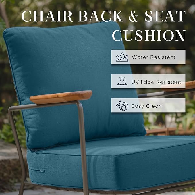 Patio Cushions for Outdoor Furniture - 24×24 Inches High Back and Deep Seating Outdoor Cushion for Patio Chairs Sofa Couch Loveseat Water Resistant(Malachite Green/2 Set/No Button)