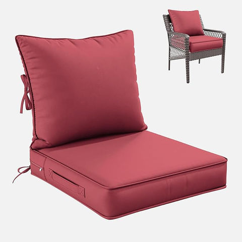 Premium Outdoor Seat Cushion Chair Cushions for Patio Furniture 22 L X 24 W X 4 H Waterproof & Fade Resistant Deep Seat and Backrest Cushion Set with Removable Covers for Chair, Sofa