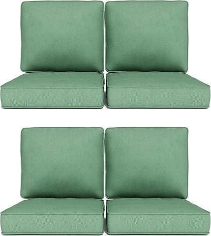 Outdoor Chair Cushions 23" x 24" x 4", Patio Deep Seat Replacement Cushions Set with Zippered Removable Cover, Weather-Resistant Olefin Fabric for Garden Chair Sofa Couch, Set of 4, Green